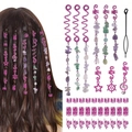 Set de bijoux de cheveux bohème rose avec pierres naturelles et clips spirales - Ensemble Dreadlock 40 Pièces avec Outils