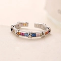 Bague ouverte en argent élégante avec zircons colorés et motif en X croisé en métal - Argent (D8525)