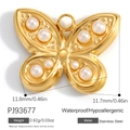 Golden butterfly pendant in stainless steel with eight white pearls and waterproof finish - Pearl Inlaid Butterfly Style (PJ93677)