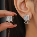 Creative silver-plated binder clip earrings with sparkling pave-set white cubic zirconia - Silver Tone (D9502)