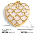 Golden stainless steel heart pendant with white fish scale texture and waterproof finish - White Fish Scale Pattern Heart Style (PJ93695A)