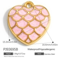 Pink heart pendant charm in 18K gold plated stainless steel with scale pattern - Pink Fish Scale Pattern Heart Style (PJ93695B)