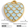 Golden heart pendant with blue fish scale enamel texture and waterproof stainless steel - Light Blue Fish Scale Pattern Heart Style (PJ93695C)