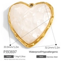 Golden heart-shaped stainless steel pendant with white resin shell inlay and waterproof finish - Pearl White Textured Large Heart Style (PJ93697)