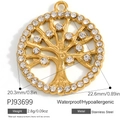Waterproof gold stainless steel Tree of Life pendant with white cubic zirconia crystals - Rhinestone Inlaid Tree of Life Style (PJ93699)