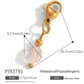 Pendentif fermoir homard en acier inoxydable doré avec perle en pierre rose 6mm - Style Perle Translucide Rose (PJ93791)
