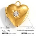 18K gold plated stainless steel heart locket pendant with zircon stone and size details - Rhinestone Heart Locket Style (PJ93701)