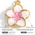 18K gold plated stainless steel flower pendant with white enamel petals and pink core - Pink White Petal Five-Petal Flower Style (PJ93702AG)