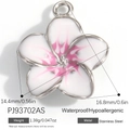 18K gold plated stainless steel flower pendant with white enamel and pink detail - White Pink Gradient Petal Silver Edge Style (PJ93702AS)