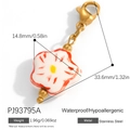 Golden stainless steel flower pendant with white and red enamel and lobster clasp - White Floral With Red Stripes Style (PJ93795A)