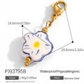 Stainless steel floral pendant featuring white ceramic flower and blue petal details - Blue White Porcelain Flower Style (PJ93795B)