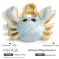 18K gold plated stainless steel crab pendant charm with light blue enamel finish - Blue Pearlescent Crab Style (PJ93705C)