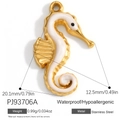 18K gold plated stainless steel seahorse pendant with white enamel finish and dimensions - White Seahorse Style (PJ93706A)