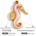 Seahorse pendant in 18K gold plated stainless steel with pink glitter enamel inlay - Pink Glitter Seahorse Style (PJ93706B)