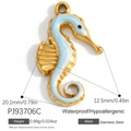 18K gold plated stainless steel seahorse charm pendant with blue enamel inlay - Blue Seahorse Style (PJ93706C)