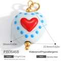 Stainless steel heart pendant with white enamel, blue dots and red heart motif - White Polka Dot Heart (PJ93646B)