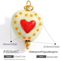 DIY stainless steel heart charm with green enamel and orange polka dots for necklaces - Light Green Polka Dot Heart (PJ93646C)