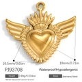 Sacred heart wing pendant in 18K gold plated stainless steel for DIY jewelry making - Sacred Heart Wings Style (PJ93708)