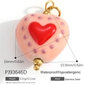 Pink heart-shaped stainless steel pendant with purple dots and tiny red heart charm - Pink Polka Dot Heart (PJ93646D)