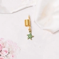 Golden spiral hair ring accessory with a detailed green starfish pendant and sea charm - Starfish (F1509)