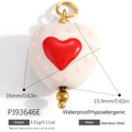 Polished stainless steel heart pendant in white with pink dots and a red heart icon - White Pink Dot Heart (PJ93646E)