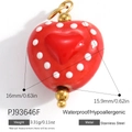 Red heart pendant in stainless steel with white polka dots, waterproof and hypoallergenic - Red White Dot Heart (PJ93646F)