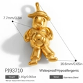Waterproof gold stainless steel pendant featuring a cute cartoon boy holding a football - Man with Football and Hat Style (PJ93710)
