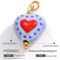 Blue ceramic heart pendant with red dots and stainless steel clasp for DIY necklaces - Blue Polka Dot Heart (PJ93646G)