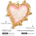 Waterproof stainless steel heart pendant with pink enamel inlay and hammer texture - Hammered Edge Quicksand Heart Style (PJ93711A)