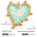 Golden heart pendant with sea wave enamel inlay and spherical border details - Green White Quicksand Heart Style (PJ93711B)