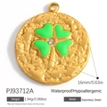 18K gold plated stainless steel clover pendant with green enamel and hammer texture - Green Clover Hammered Style (PJ93712A)