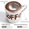 Ciondolo tazzina da caffè in acciaio inox con smalto marrone e incisione coffee per gioielli - Ciondolo Tazzina da Caffè Smaltato Argento (PJ92363CS)