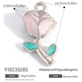 Pendaglio a rosa in acciaio inossidabile placcato oro 18K con smalto rosa e foglie - Ciondolo Rosa a Fiori Glitter Rosa (PJ92392BS)