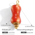Orange marbled dumbbell pendant in waterproof stainless steel with a gold ring - Red Orange Mottled Cylinder (PJ93651F)