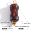 Waterproof stainless steel pendant with red-purple gradient glaze and gold ring charm - Red Purple Flambe Cylinder (PJ93651G)
