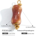 Peanut-shaped stainless steel charm with reddish-brown enamel finish and gold ring - Red Brown Spotted Peanut (PJ93651H)