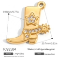 Goldener Edelstahl-Cowboystiefel-Anhänger mit Stern-Strassstein und Sporen-Detail - Goldene Cowboy-Stiefel Stern Strass Anhänger (PJ93584)