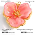 Rosa Blumenanhänger aus Edelstahl mit goldenem Rahmen und Perlmutt-Oberfläche - Rosa Polarisierte Perlglanz Blume Anhänger (PJ93596A)