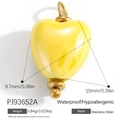 Waterproof yellow enamel heart pendant in stainless steel with golden bead accents - Bright Yellow Heart (PJ93652A)