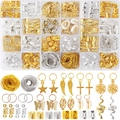 230-piece dreadlock jewelry set with stars, shells, and feathers in a 24-grid organizer box - Gold And Silver Bi-Color Set (Boxed)