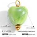 Green heart-shaped stainless steel charm pendant with polished golden ring finish - Grass Green Heart (PJ93652B)