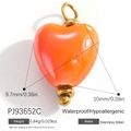 Orange enamel heart charm in stainless steel with waterproof gold finish details - Orange Heart (PJ93652C)
