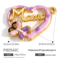 Gold stainless steel heart pendant with purple enamel and Mama lettering for Mother's Day - Purple Mama Butterfly Style (PJ93542C)