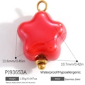 Red flower pendant in stainless steel with gold finish for DIY jewelry necklaces - Red Flower (PJ93653A)