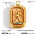 18K vergoldeter Herzanhänger aus Edelstahl mit schimmernder Muscheleinlage 10.2mm x 18mm - Irisierende Perlmutt Blattrelief Anhänger (PJ93598A)