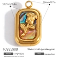 Goldener Edelstahl-Anhänger in Rechteckform mit Perlmutt und Rosen-Gravur - Zauberfarbe Perlmutt Rose Relief Anhänger (PJ93598B)