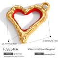 Golden stainless steel heart pendant with red enamel inlay and hammer textured edge - Red Hammered Heart Style (PJ93544A)