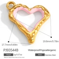 Gold-plated stainless steel heart pendant with pink enamel and size dimensions - Pink Hammered Heart Style (PJ93544B)