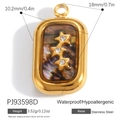 Rechteckiger Anhänger aus vergoldetem Edelstahl mit Muscheleinlage und Sternen - Schillernde Muschel Drei Sterne Strass Anhänger (PJ93598D)