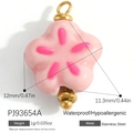 Pink five-petal flower stainless steel pendant charm with golden metal hanging ring - Light Pink Flower (PJ93654A)